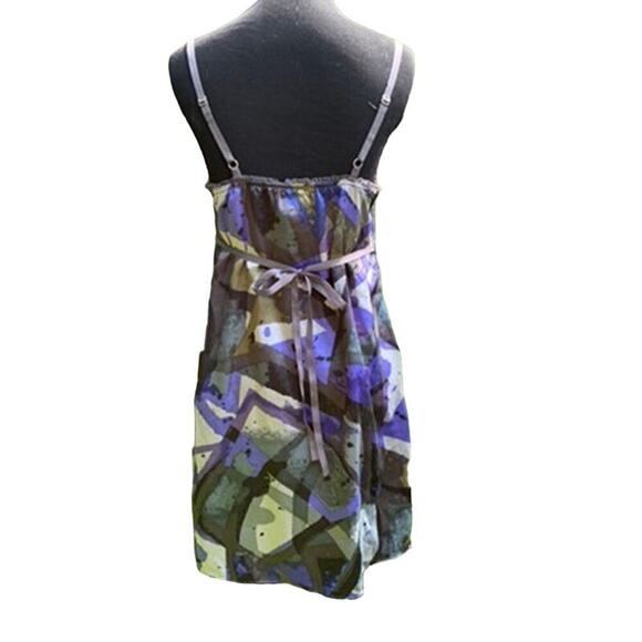 Vera Wang Satin Blue Watercolor Print Chemise Slip Sleepwear Dress Size Small - Picture 3 of 4